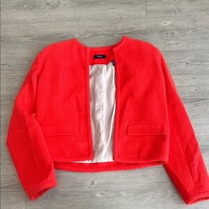 Theory cropped Vibrant Red Open-Front Blazer
